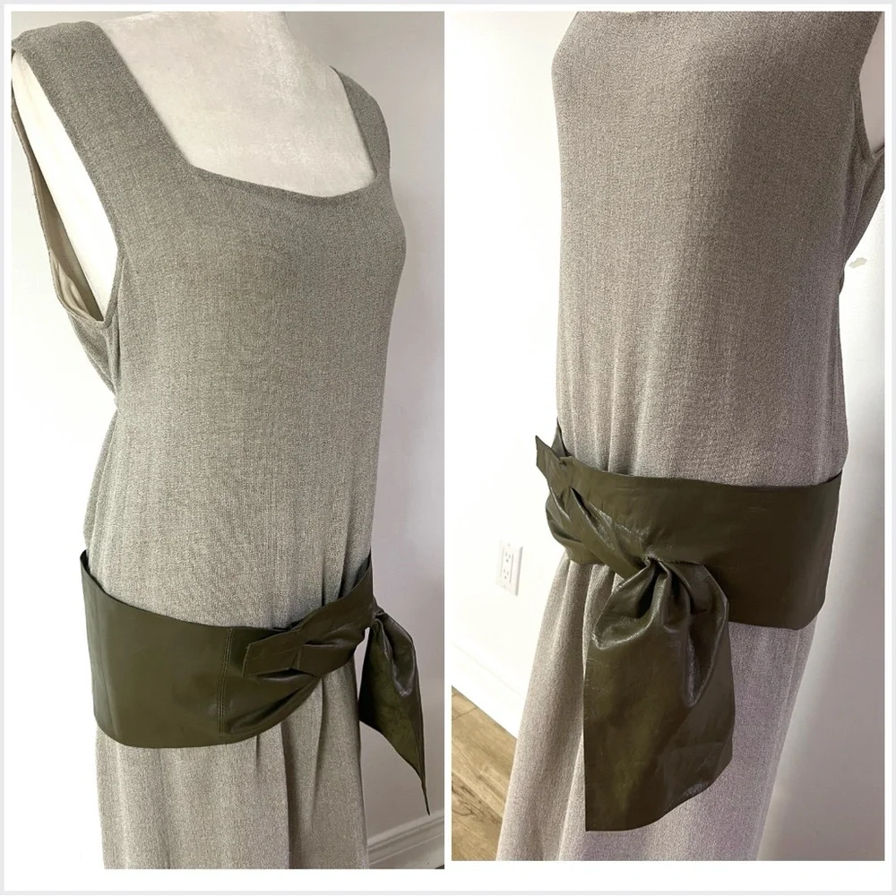 French Vintage 1980s Olive Leather Belt – Wide Draping Hip or Waist - Picture 7 of 16
